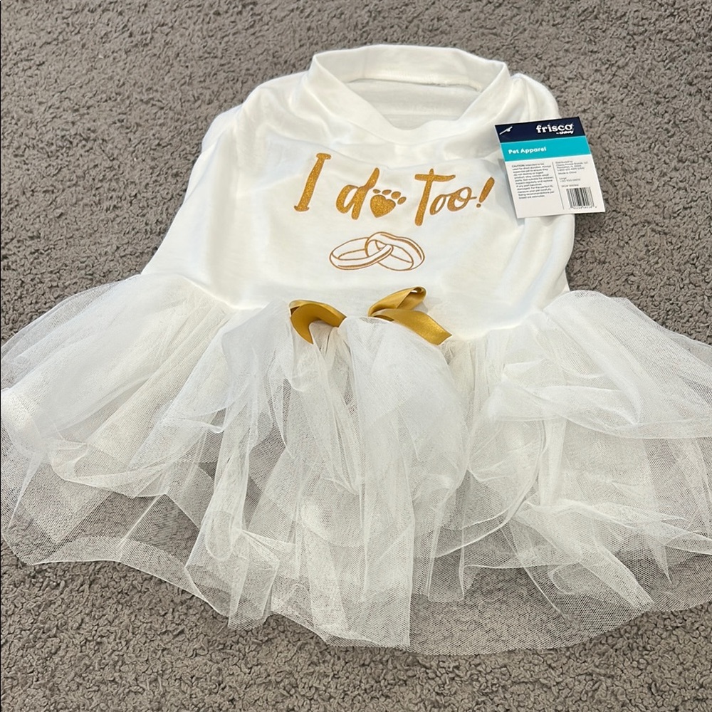 White and Gold Dog “I do Too” Tutu Dress
